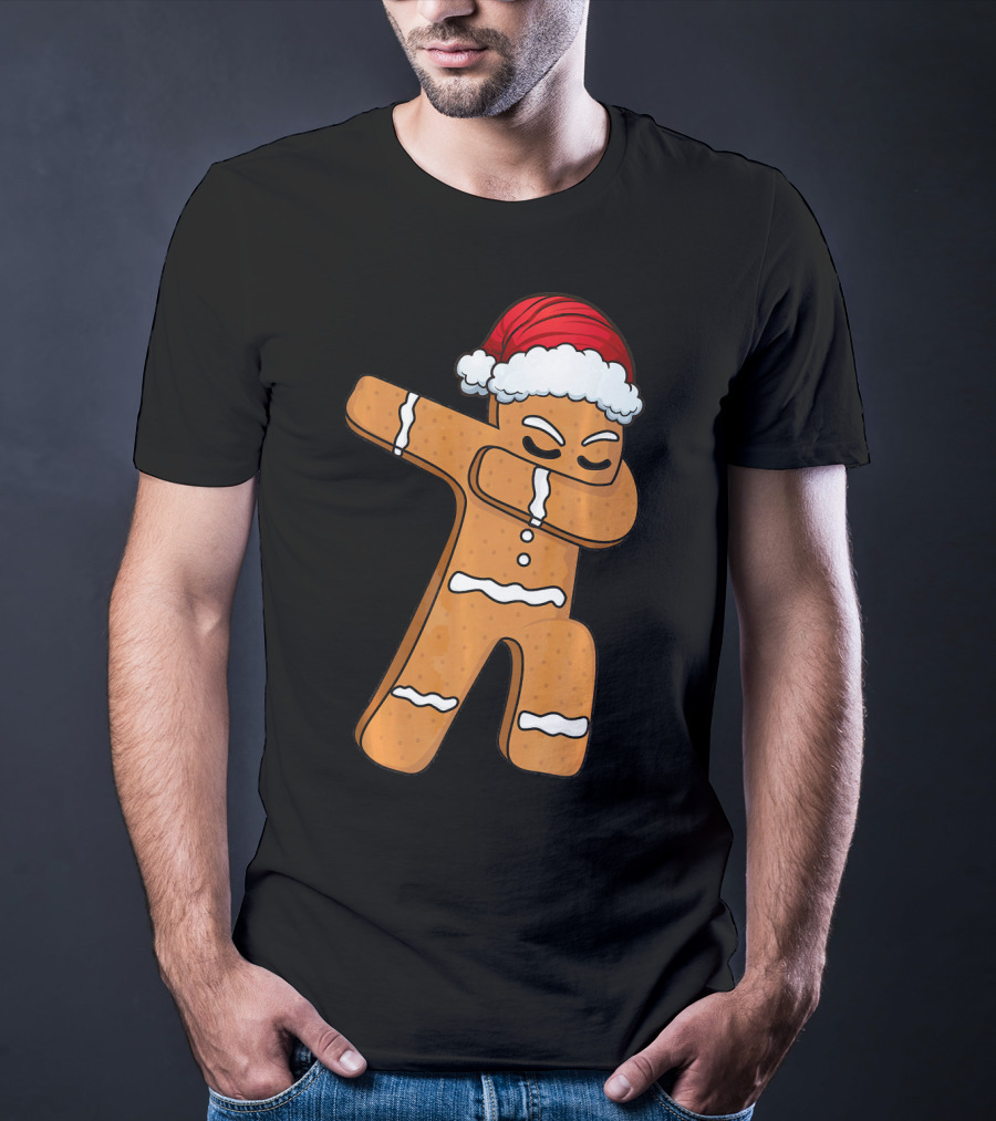 Dabbing Gingerbread Man With Santa Hat Holiday Fun T-Shirt