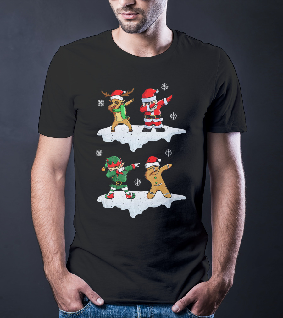 Dabbing Santa Reindeer Elf Dab In The Snowflakes T-Shirt