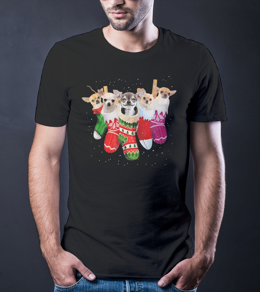 Chihuahua Puppies In Festive Holiday Socks T-Shirt