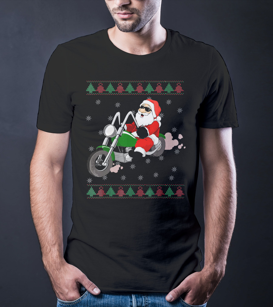 Funny Santa Claus Riding Motorcycle Christmas T-Shirt
