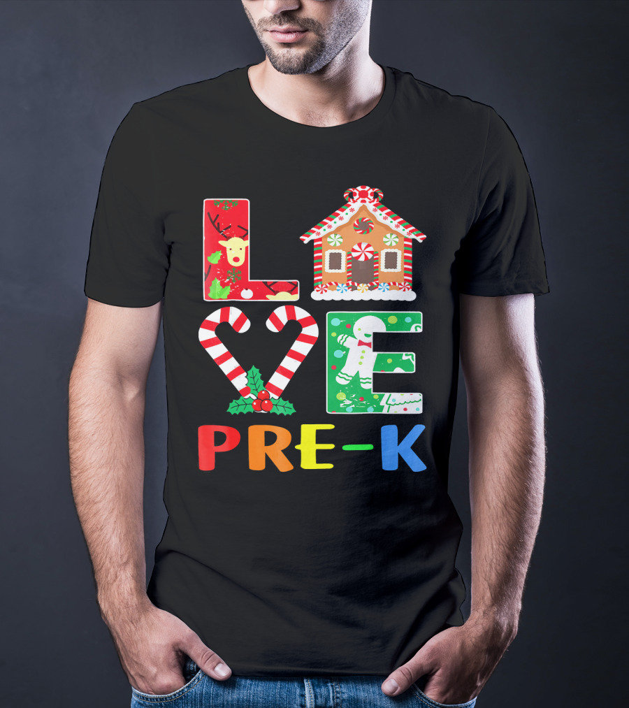 LOVE Candy Cane Reindeer Gingerbread PRE-K T-Shirt