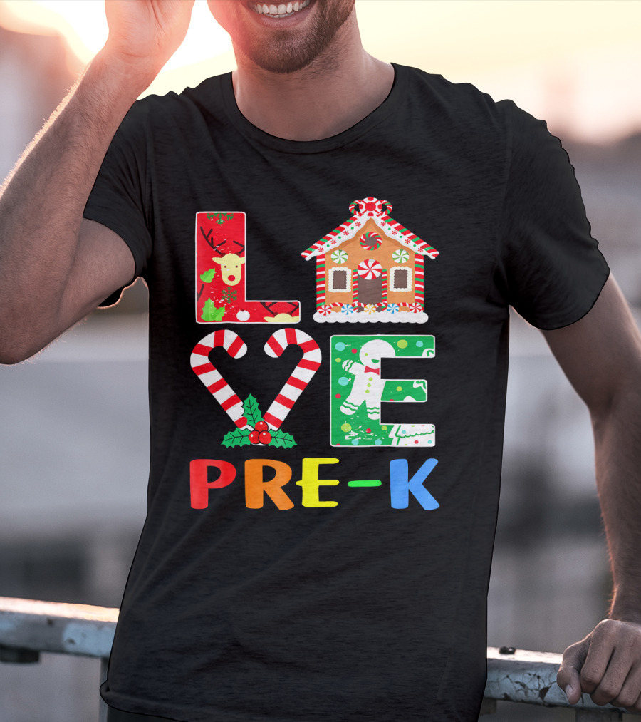 LOVE Candy Cane Reindeer Gingerbread PRE-K T-Shirt