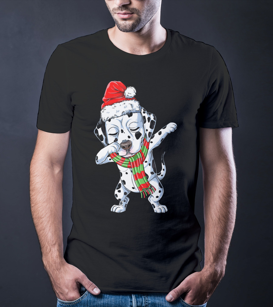 Dabbing Dalmatian Puppy In Santa Hat And Festive Scarf T-Shirt