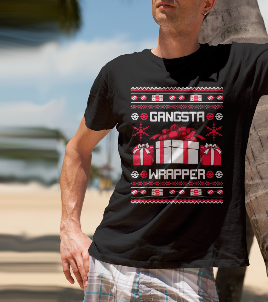 Gangsta Wrapper Christmas Presents And Boomboxes Ugly T-Shirt