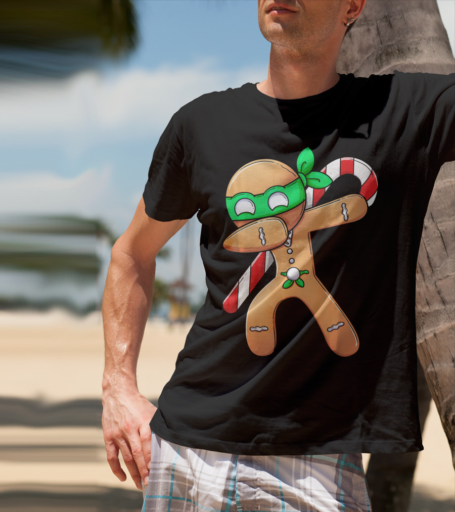 Christmas Boys Dabbing Gingerbread Ninja Candy Cane T-Shirt