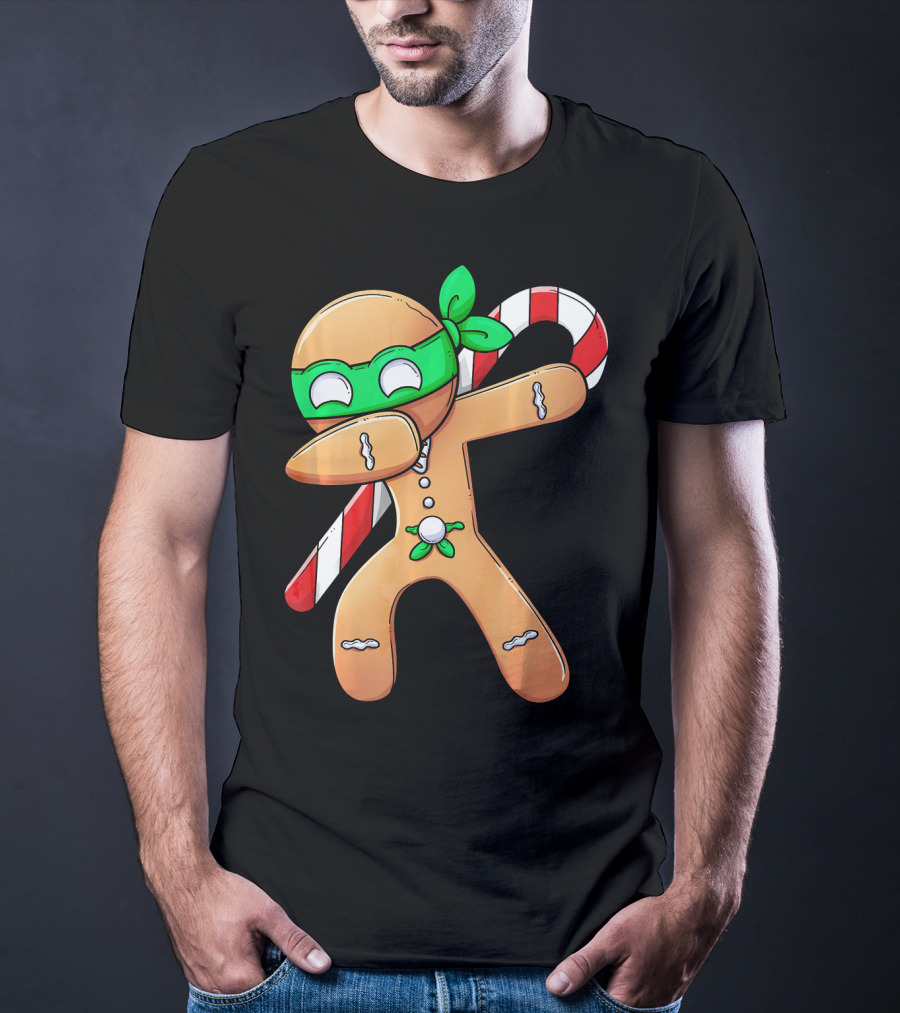 Christmas Boys Dabbing Gingerbread Ninja Candy Cane T-Shirt