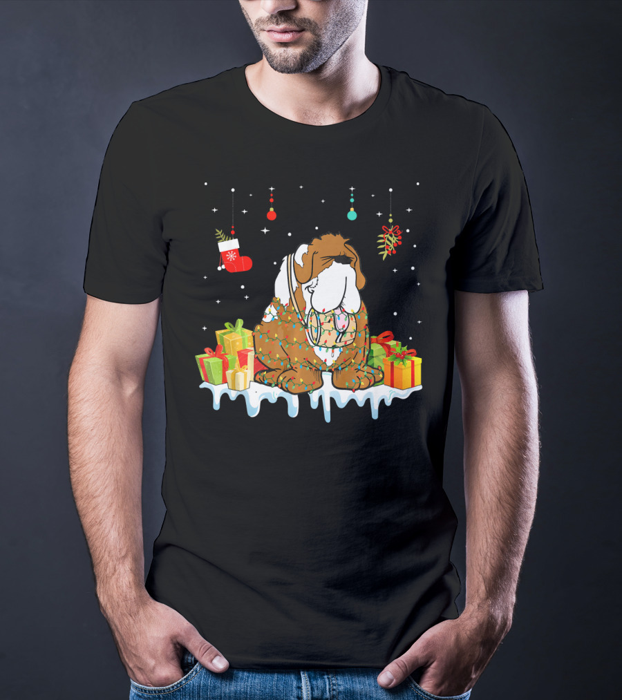 Christmas Bernard Dog With Presents And Festive Decorations T-Shirt