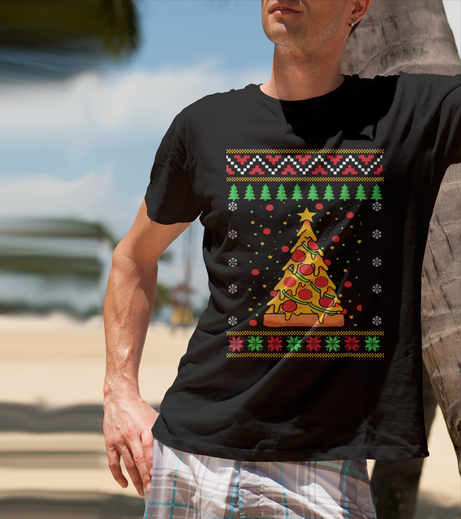 Pizza Ugly Christmas Xmas Tree Pepperoni Cheese Holiday T-Shirt