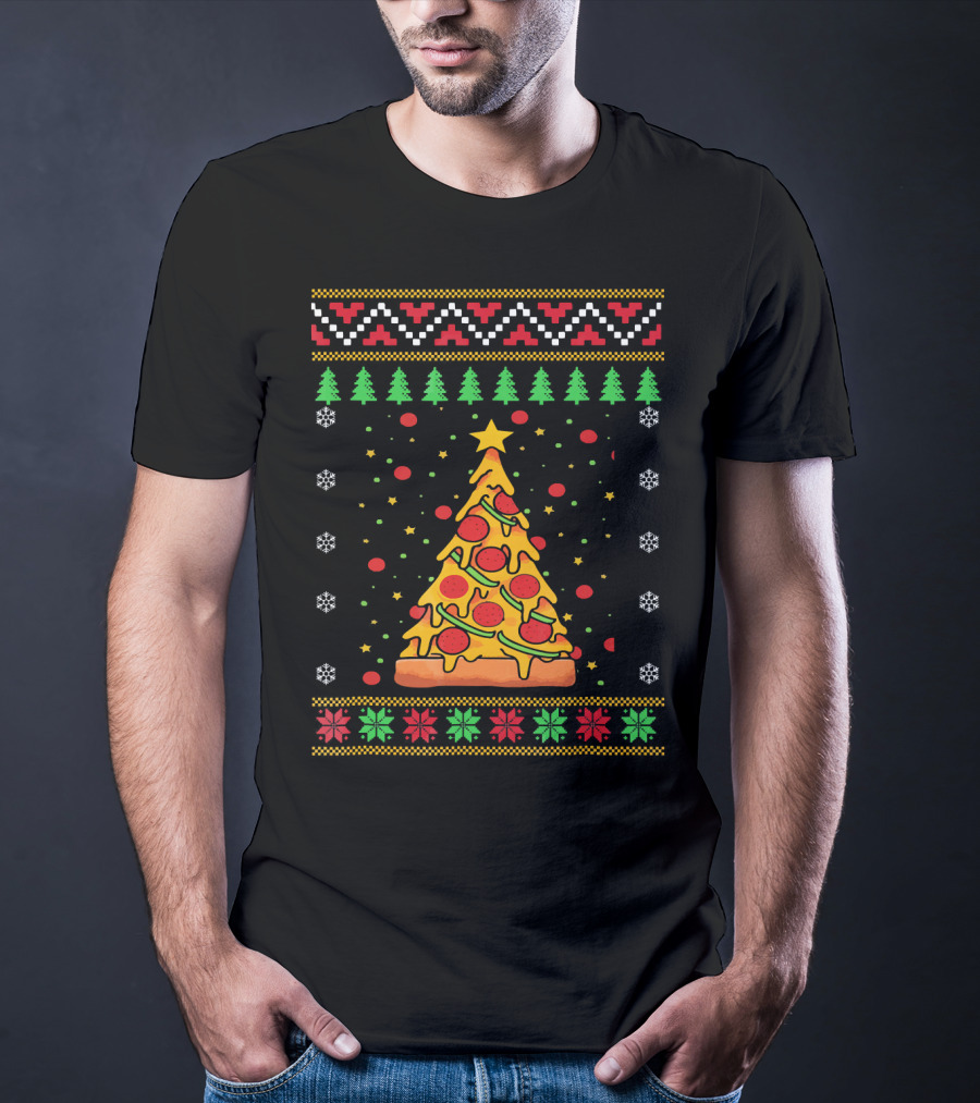 Pizza Ugly Christmas Xmas Tree Pepperoni Cheese Holiday T-Shirt
