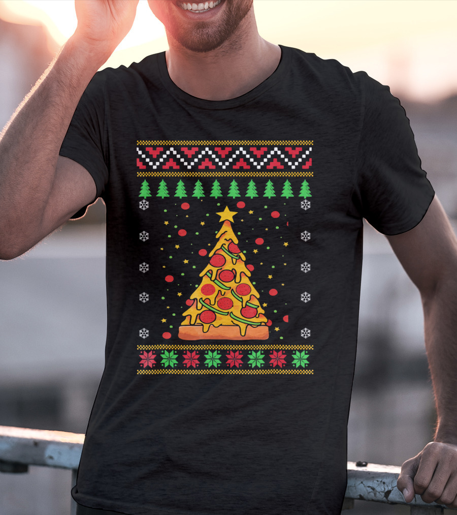 Pizza Ugly Christmas Xmas Tree Pepperoni Cheese Holiday T-Shirt