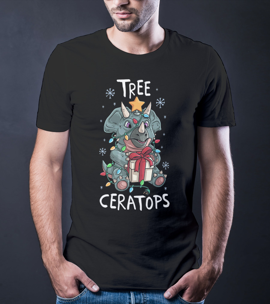 Tree Ceratops Cute Triceratops Dinosaur Christmas Lights T-Shirt