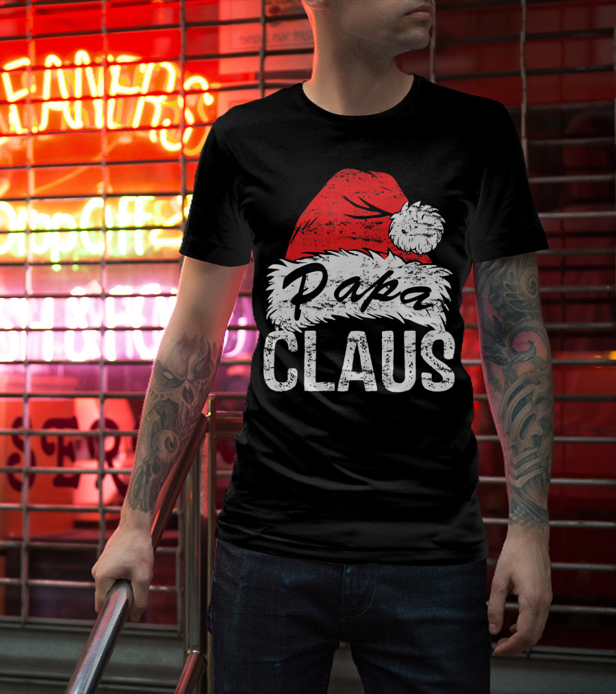 Papa Claus Matching Family Christmas Santa Hat T-Shirt