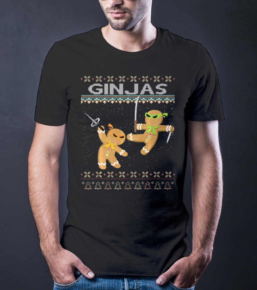 Ginjas Gingerbread Ninjas Funny Ugly Christmas T-Shirt