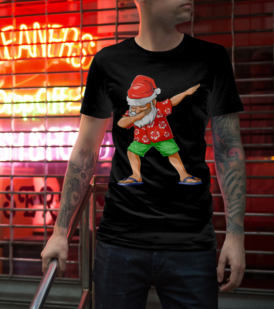Dabbing Santa In Hawaiian Shirt And Sandals Christmas In July Party T-Shirt