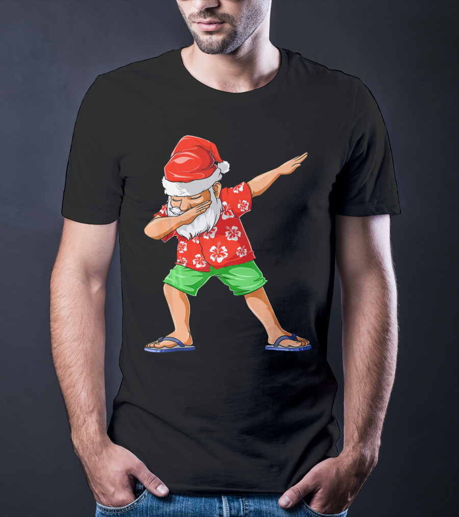 Dabbing Santa In Hawaiian Shirt And Sandals Christmas In July Party T-Shirt