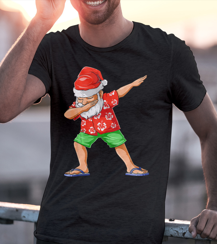 Dabbing Santa In Hawaiian Shirt And Sandals Christmas In July Party T-Shirt