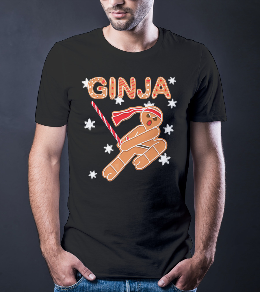 Gingerbread Ginja Funny Christmas Ninja Candy Cane Snowflakes T-Shirt