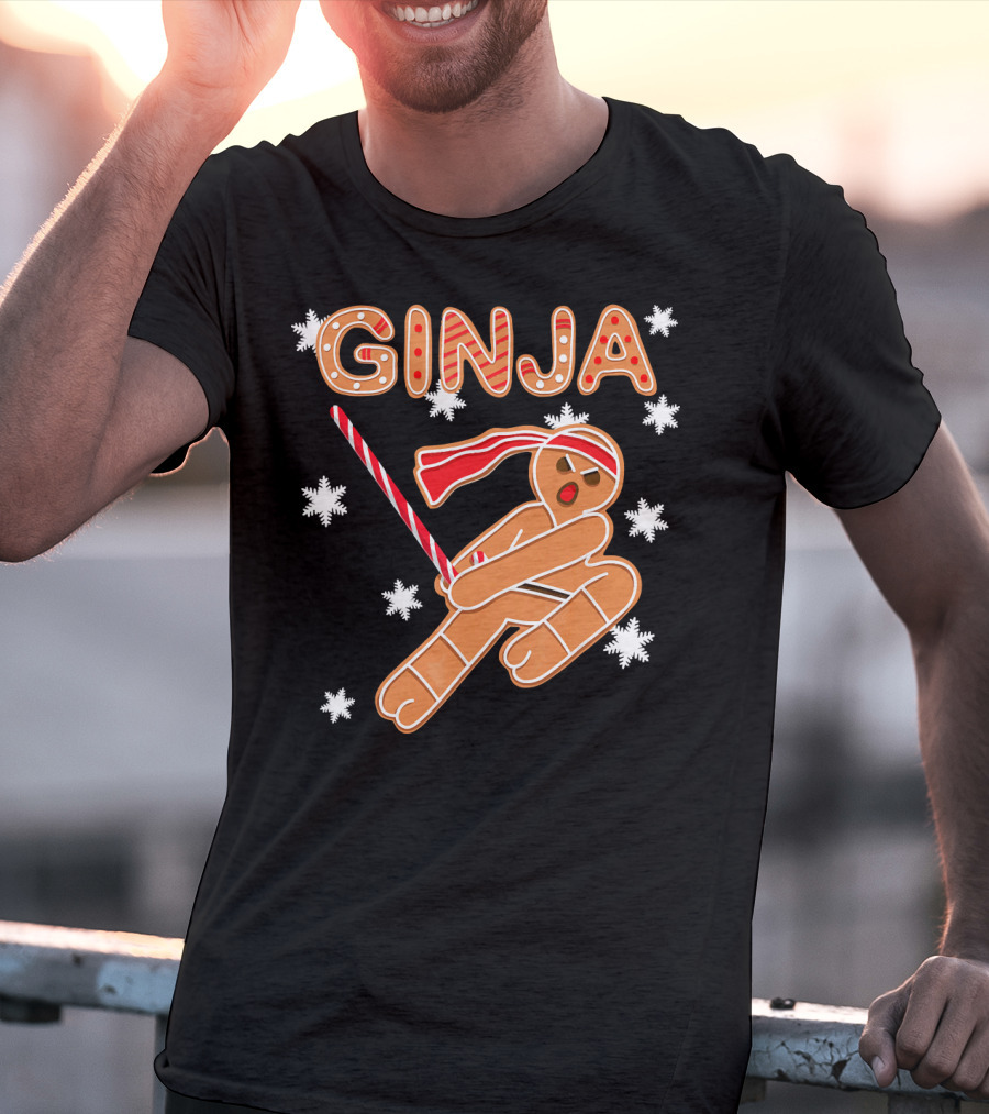 Gingerbread Ginja Funny Christmas Ninja Candy Cane Snowflakes T-Shirt