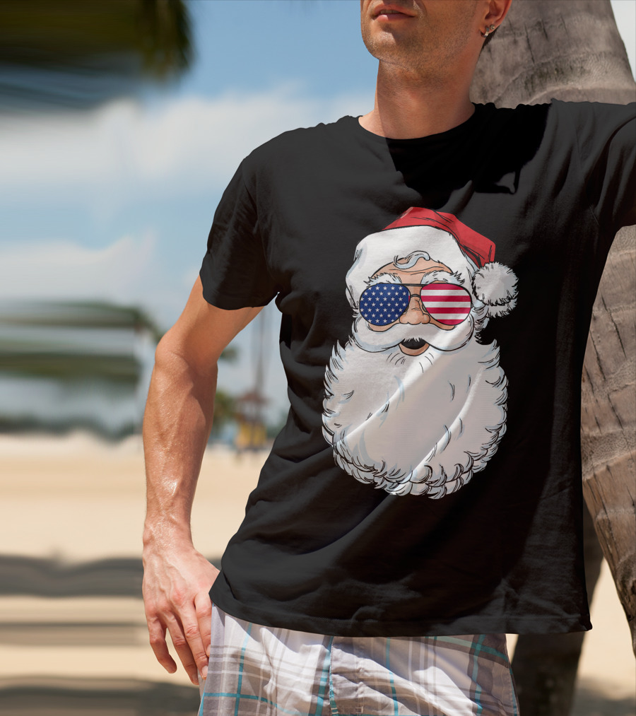 Santa Claus Patriotic USA Sunglasses Christmas T-Shirt