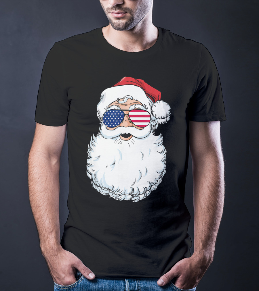 Santa Claus Patriotic USA Sunglasses Christmas T-Shirt
