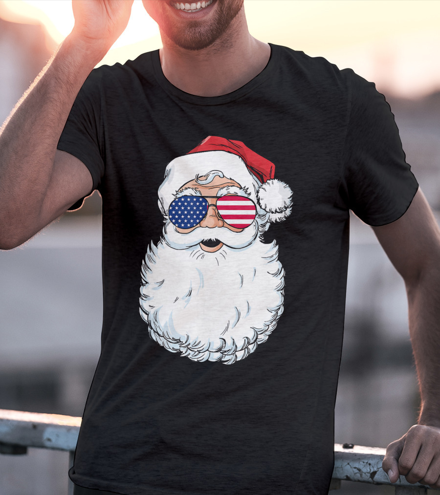 Santa Claus Patriotic USA Sunglasses Christmas T-Shirt