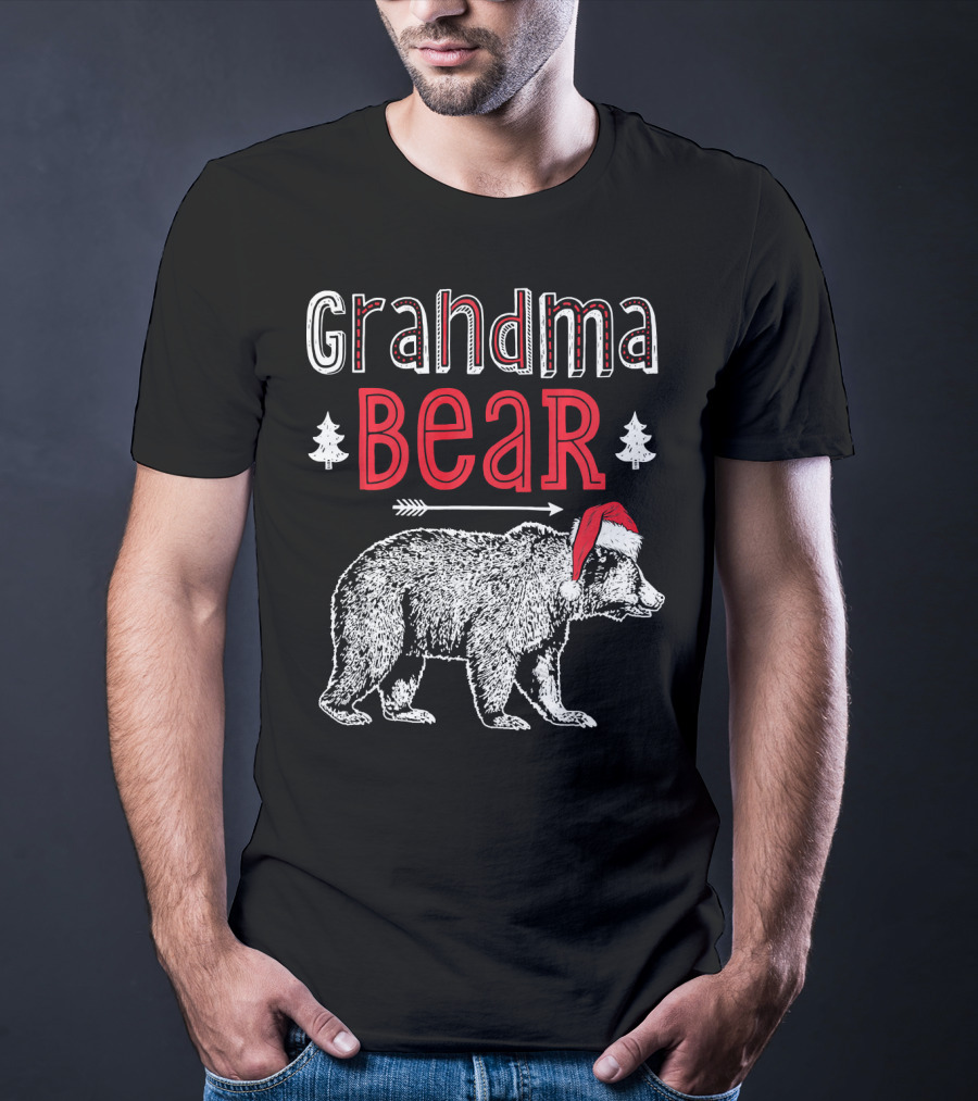 Grandma Bear Christmas Santa Hat Family Holiday Winter T-Shirt