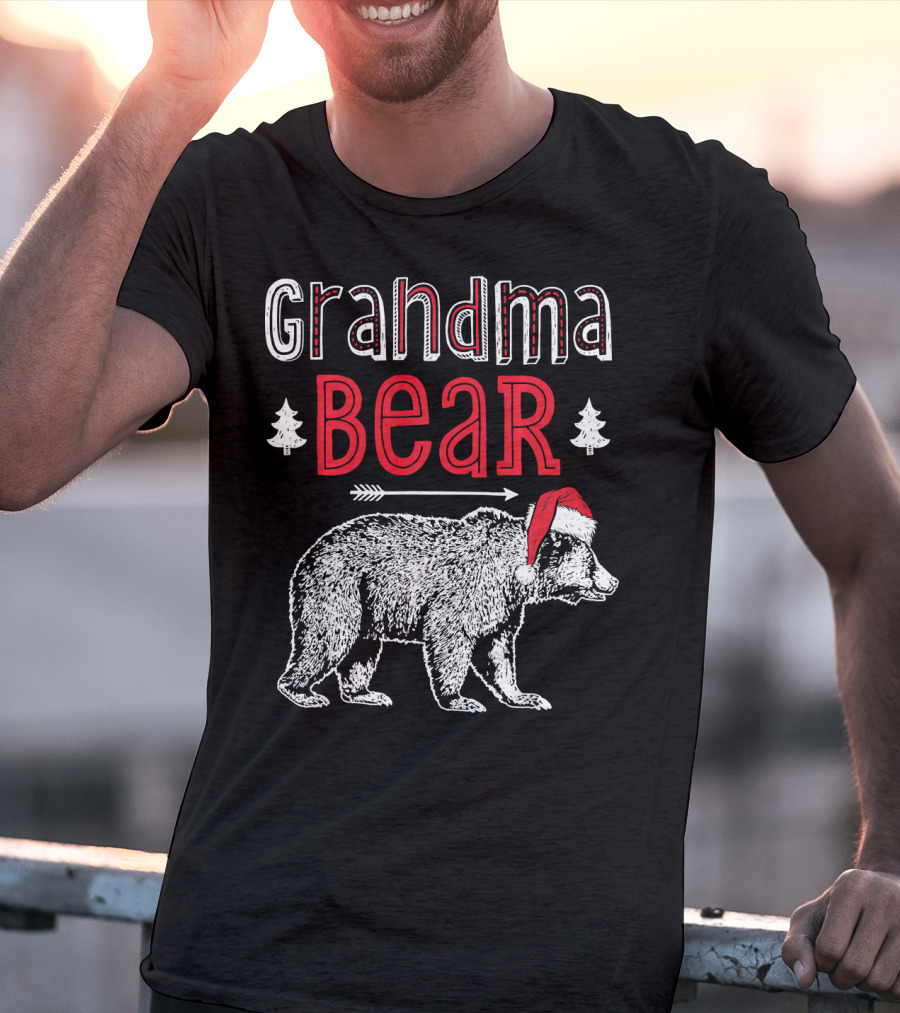 Grandma Bear Christmas Santa Hat Family Holiday Winter T-Shirt
