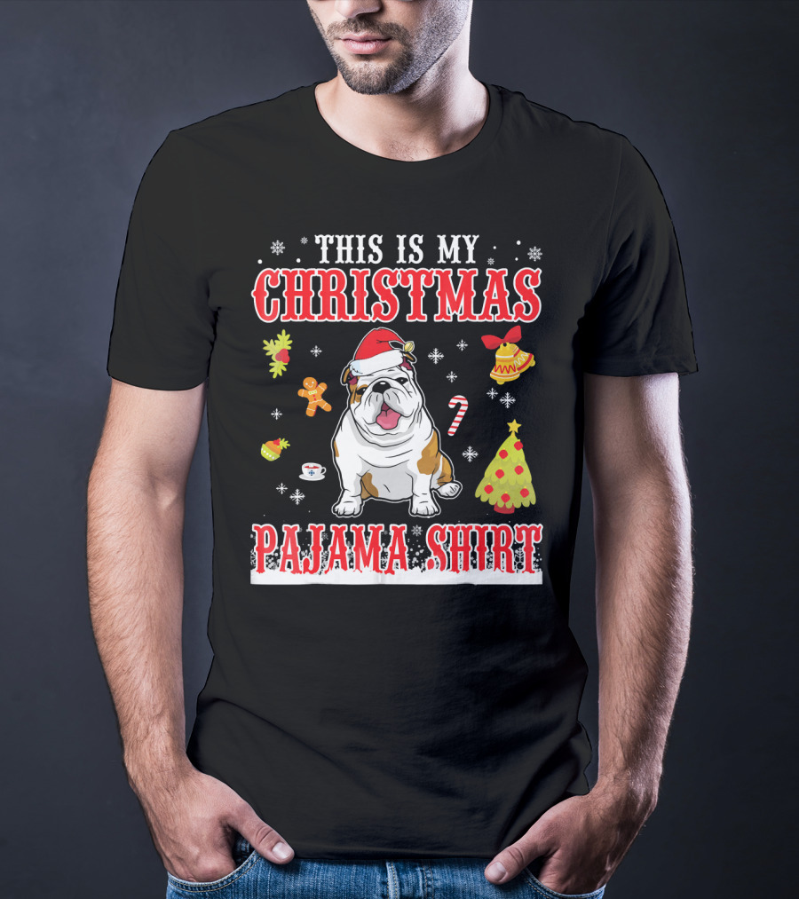 This Is My Christmas Pajama Shirt English Bulldog Snowflake Festive Holiday T-Shirt