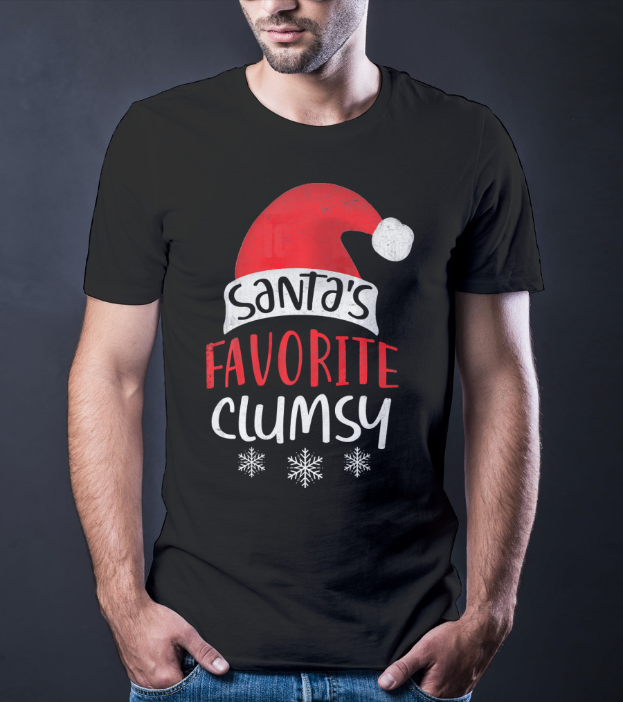 Santa's Favorite Clumsy Christmas Snowflakes Santa Hat T-Shirt