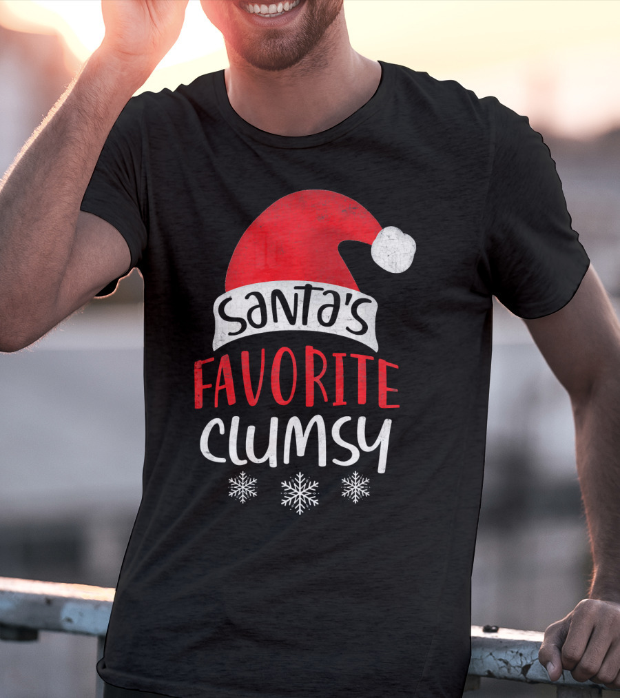 Santa's Favorite Clumsy Christmas Snowflakes Santa Hat T-Shirt