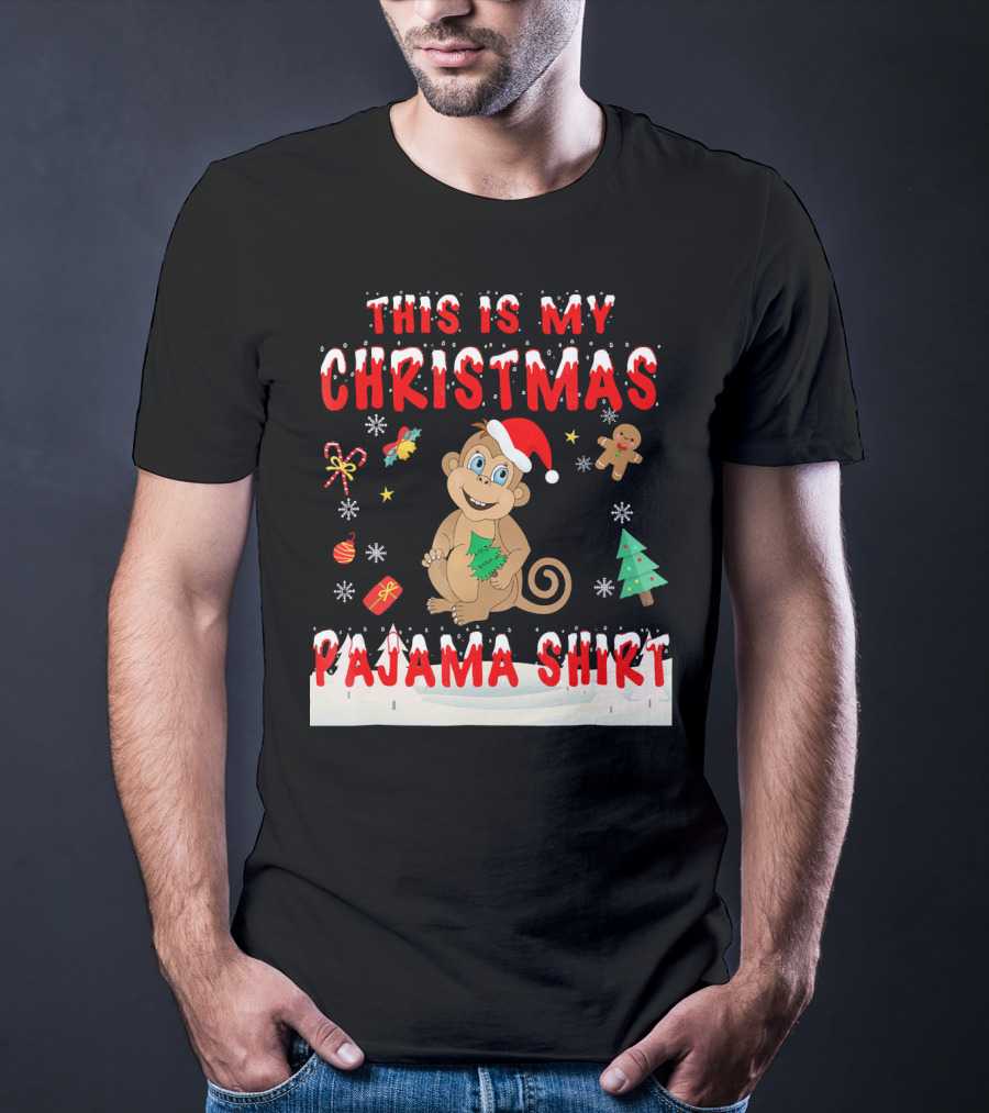 This Is My Christmas Pajama Shirt Cute Monkey T-Shirt