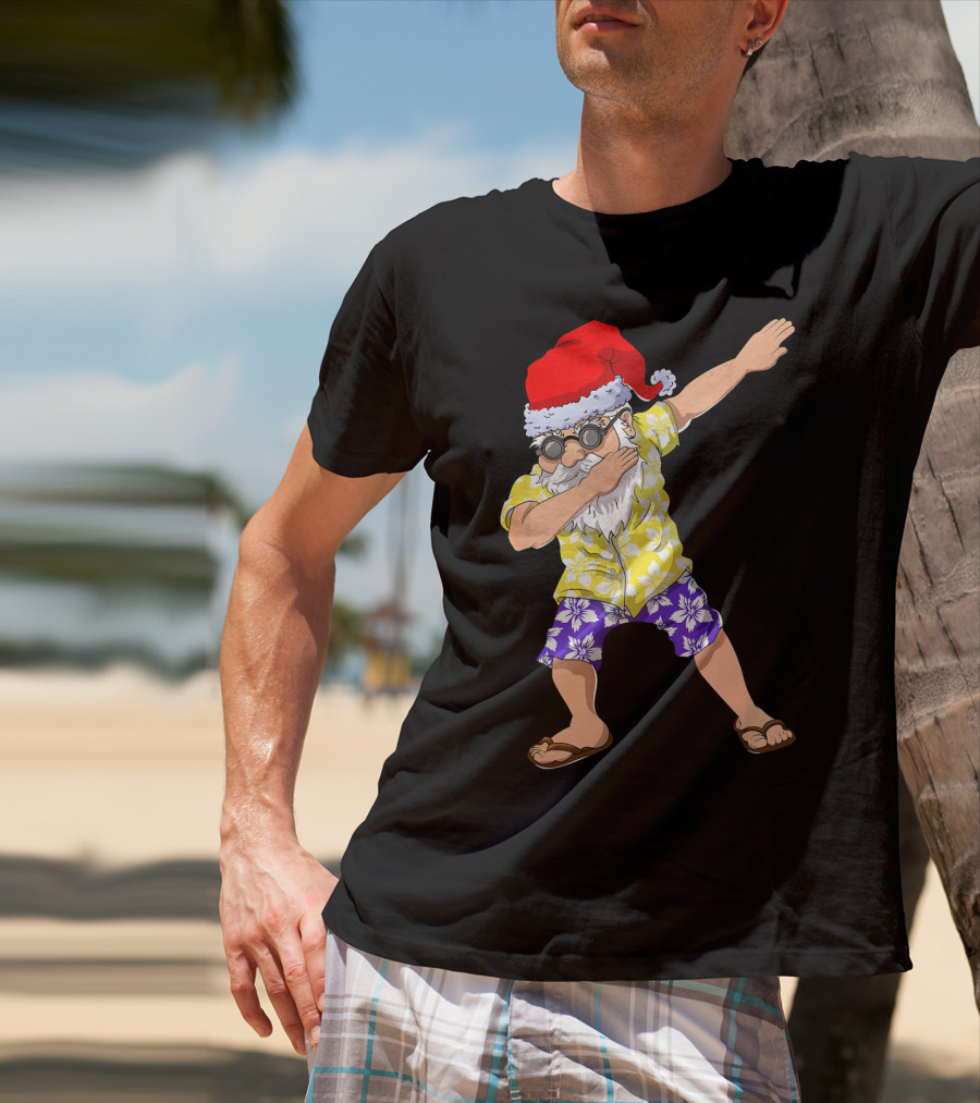 Santa Claus Dabbing In Hawaiian Shirt Christmas In July T-Shirt