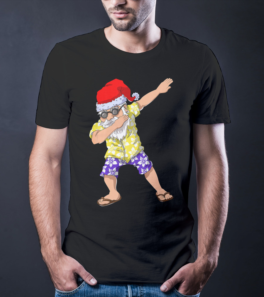 Santa Claus Dabbing In Hawaiian Shirt Christmas In July T-Shirt