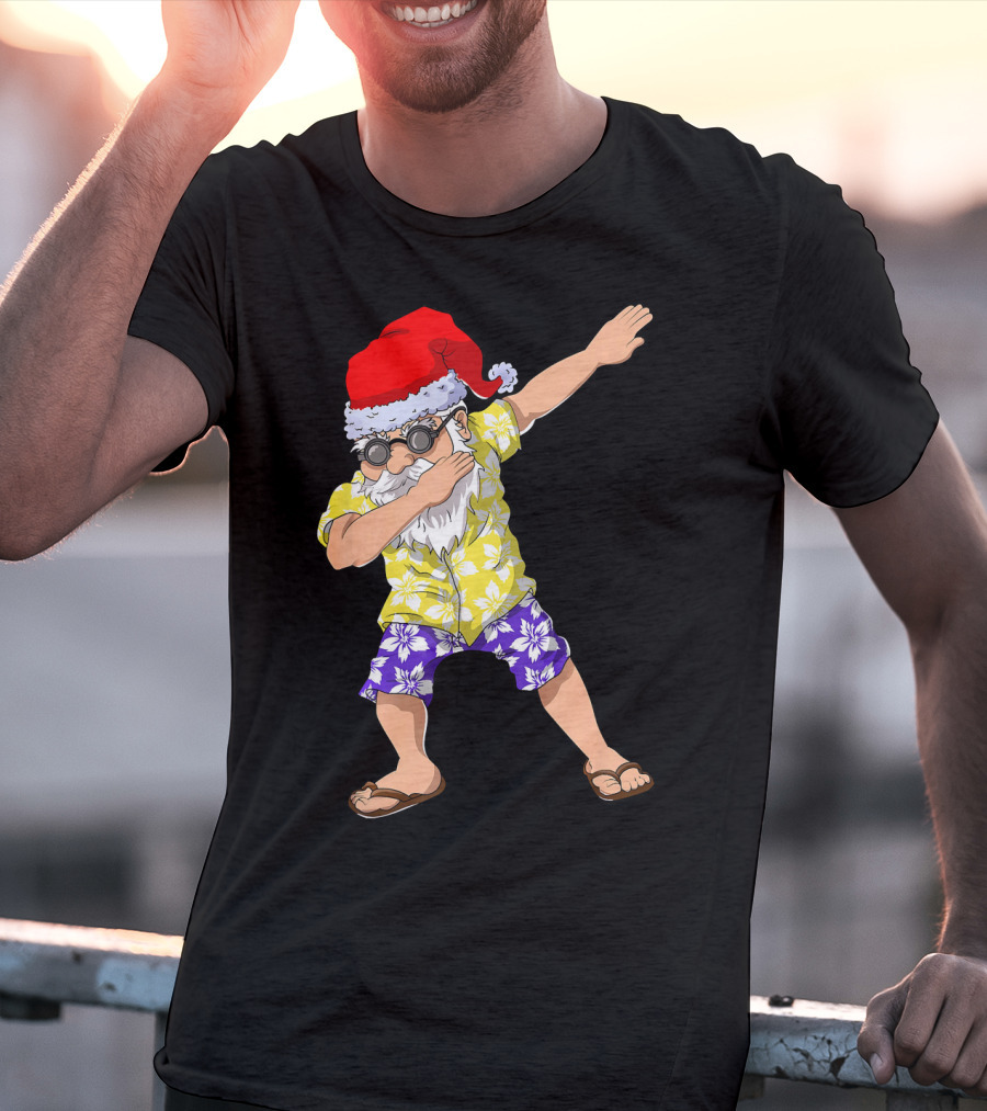 Santa Claus Dabbing In Hawaiian Shirt Christmas In July T-Shirt
