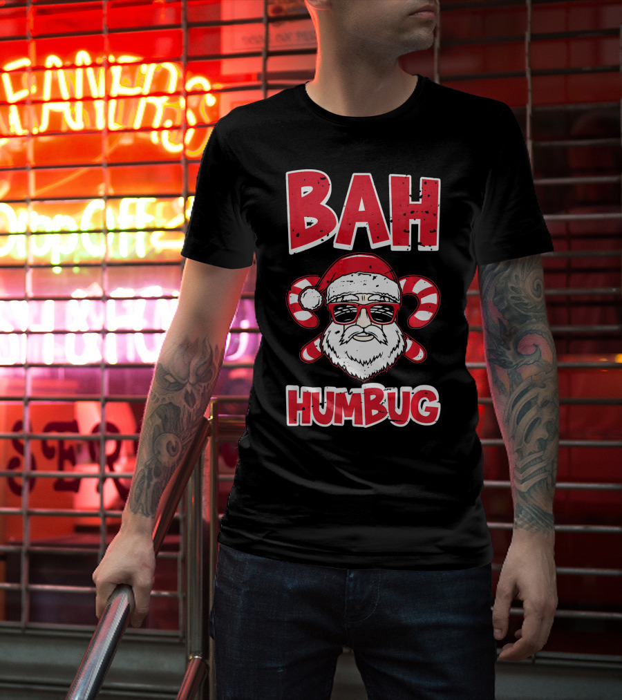 Bah Humbug Santa Candy Cane Glasses T-Shirt