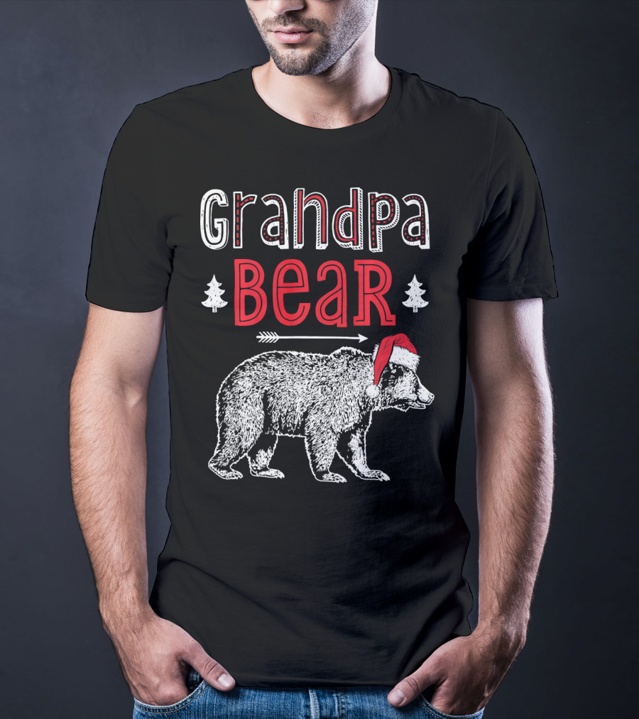 Grandpa Bear Christmas Santa Hat Holiday Family T-Shirt
