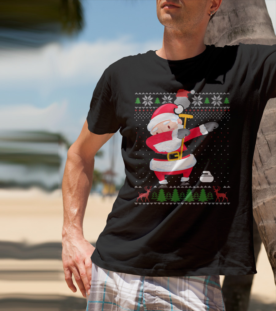 Dabbing Santa Ugly Christmas Sweater Curling T-Shirt