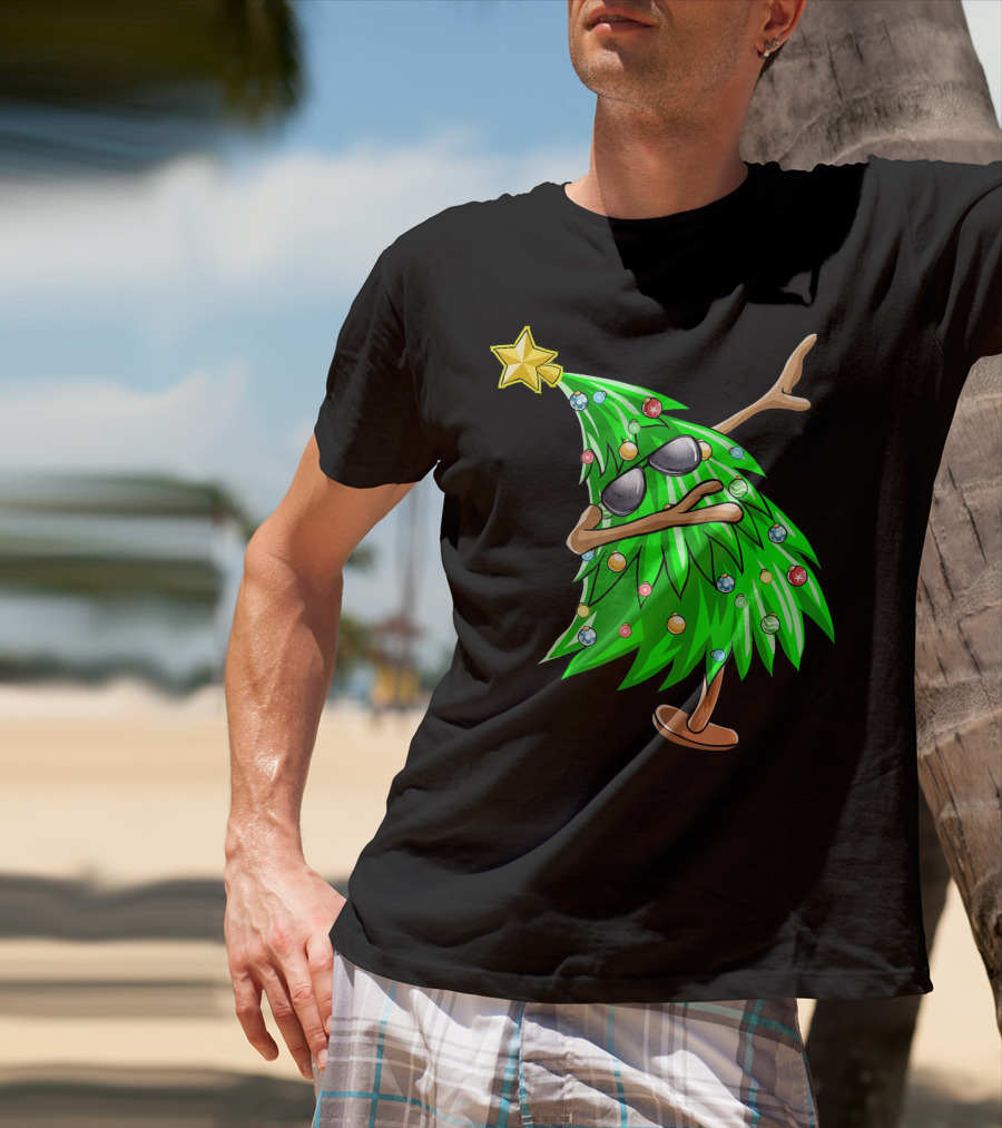 Dabbing Christmas Tree With Sunglasses And Star Topper T-Shirt