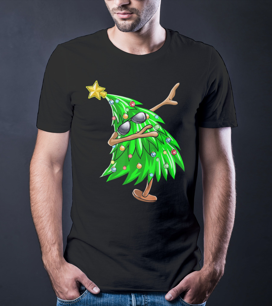 Dabbing Christmas Tree With Sunglasses And Star Topper T-Shirt