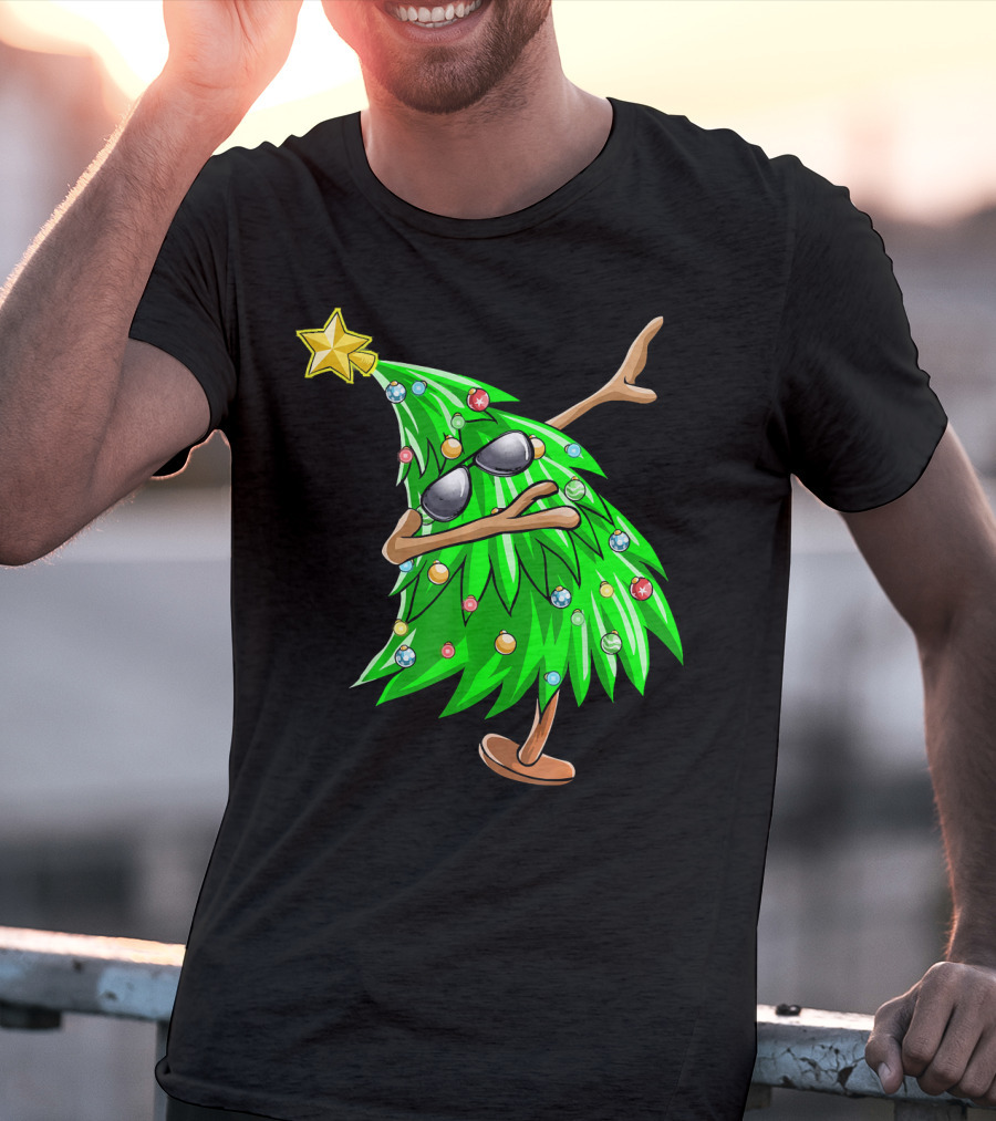 Dabbing Christmas Tree With Sunglasses And Star Topper T-Shirt
