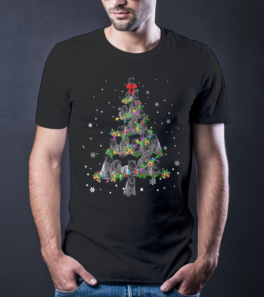 Kerry Blue Terrier Christmas Tree Lights And Snowflakes T-Shirt