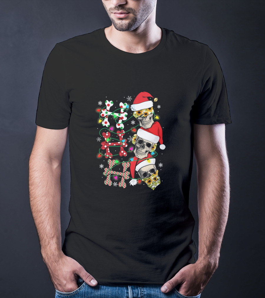 Ho Ho Ho Skull Santa Hat Christmas Lights Skulls T-Shirt