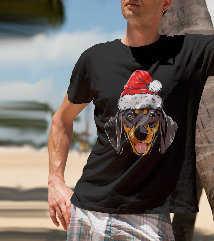 Dachshund Santa Hat Festive Dog Christmas T-Shirt