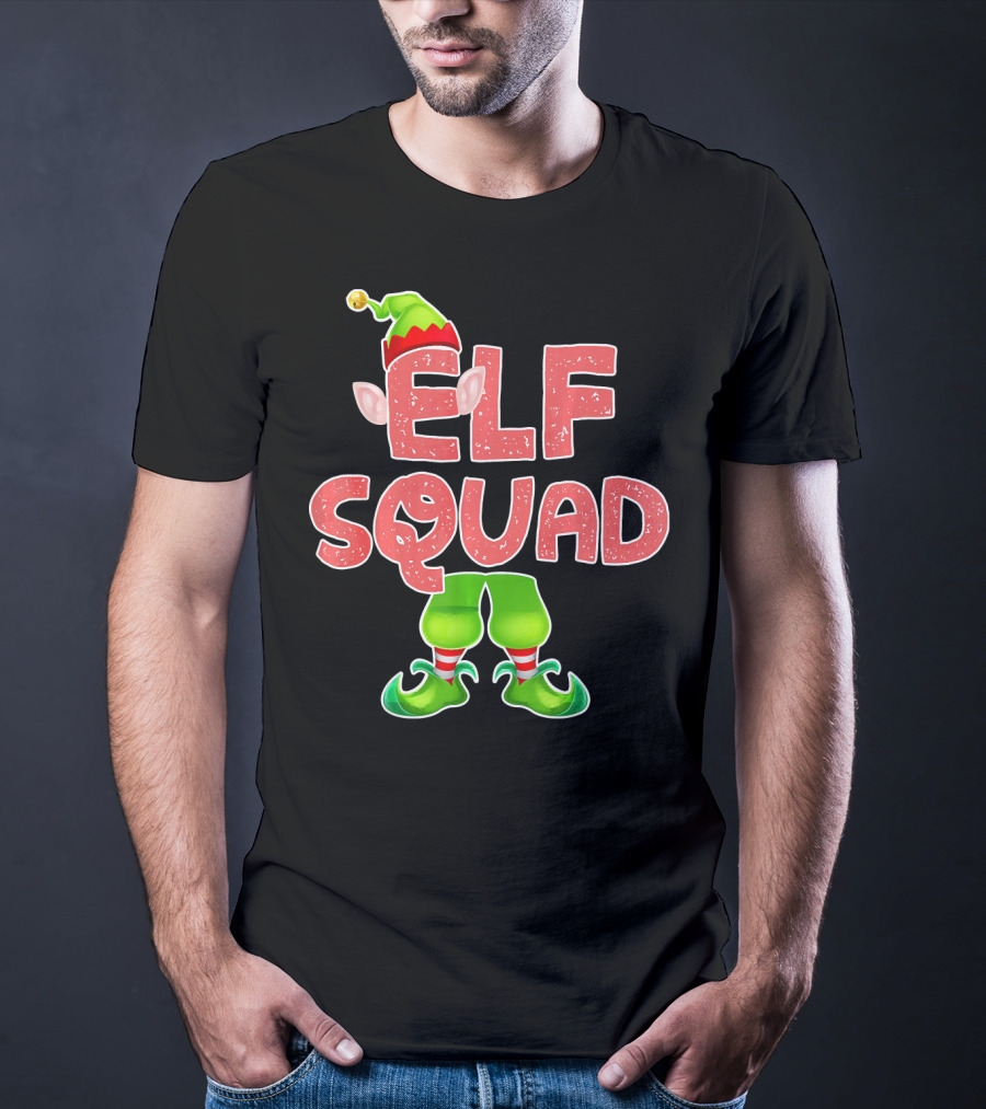 Elf Squad Funny Merry Christmas Hat And Shoes T-Shirt
