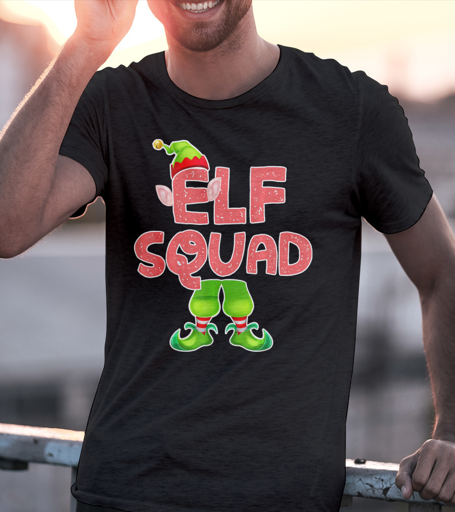 Elf Squad Funny Merry Christmas Hat And Shoes T-Shirt