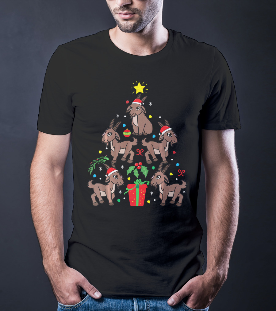 Goat Christmas Ornament Tree With Gifts And Stars T-Shirt