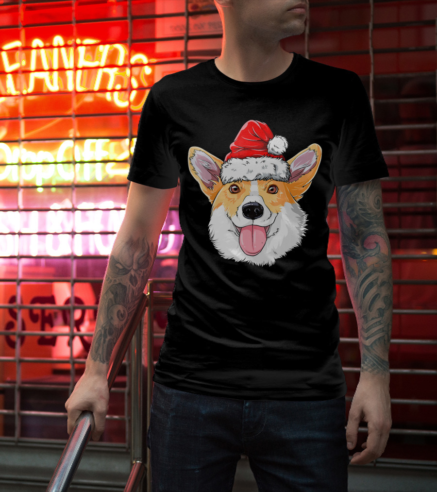 Corgi Wearing Santa Hat T-Shirt
