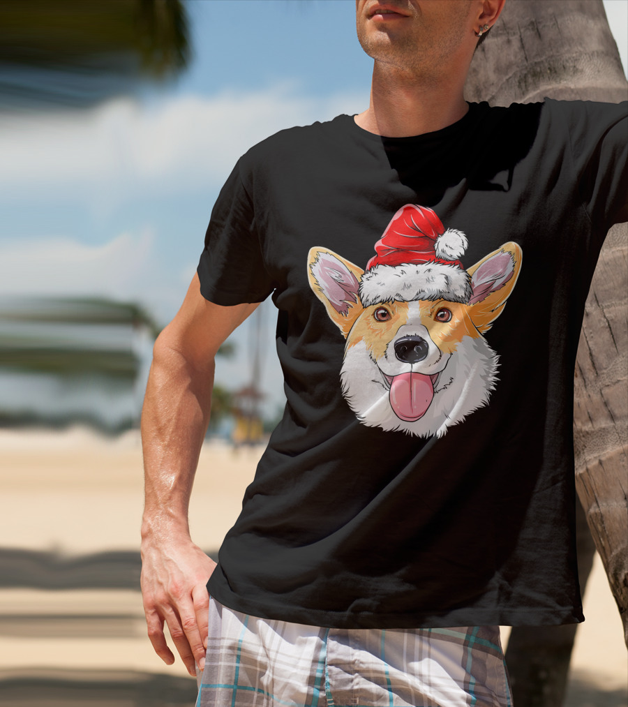 Corgi Wearing Santa Hat T-Shirt