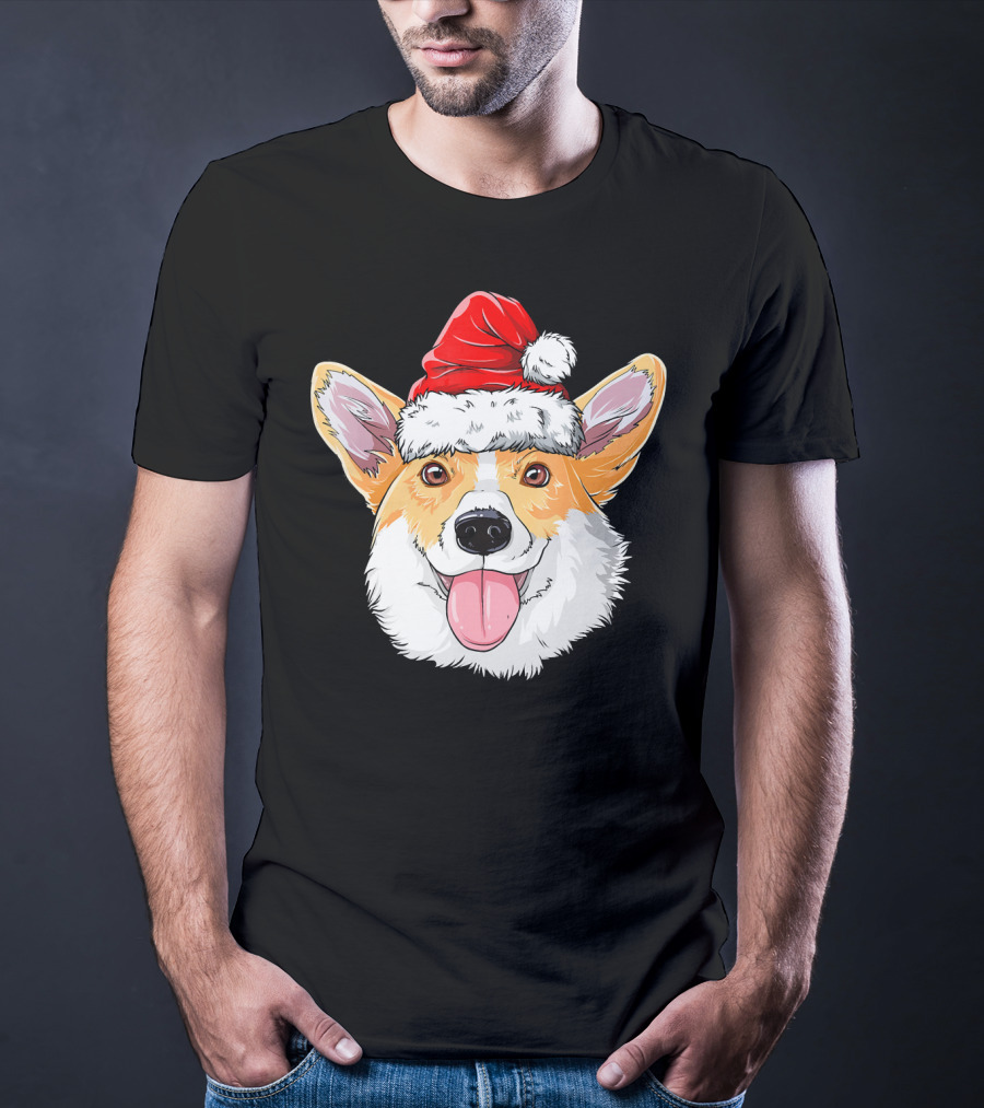 Corgi Wearing Santa Hat T-Shirt