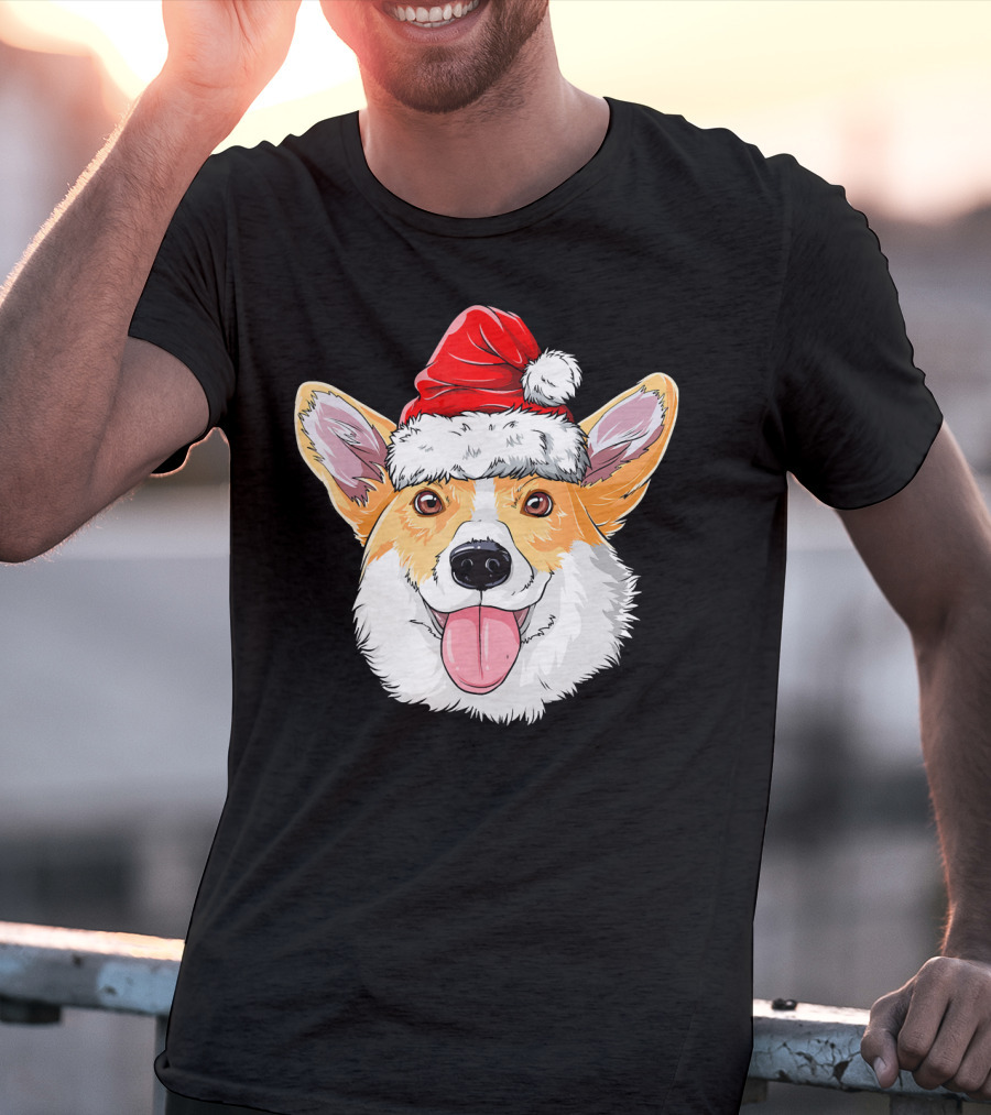 Corgi Wearing Santa Hat T-Shirt
